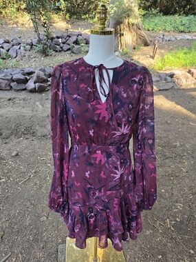 Ted Baker London Verino Floral Tie-Neck Long Sleeve Tiered Mini Dress
